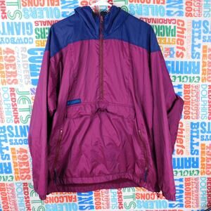 Vintage Columbia Anorak Jacket Size XL Pullover Half Zip Hooded Magenta Blue